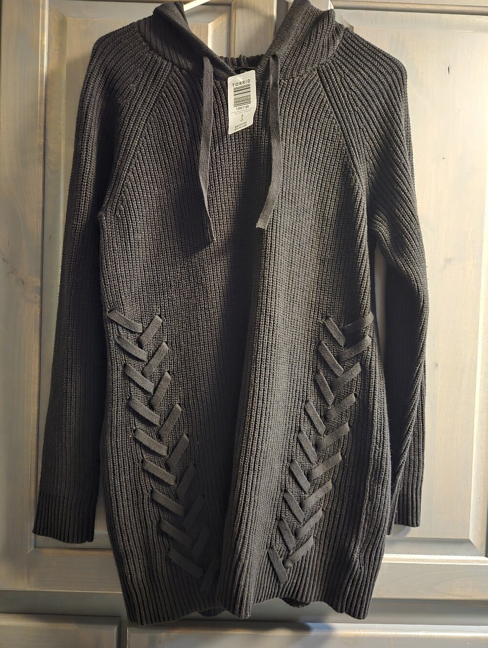 Torrid black Hooded Knit Sweater with Braided Detail- NWT